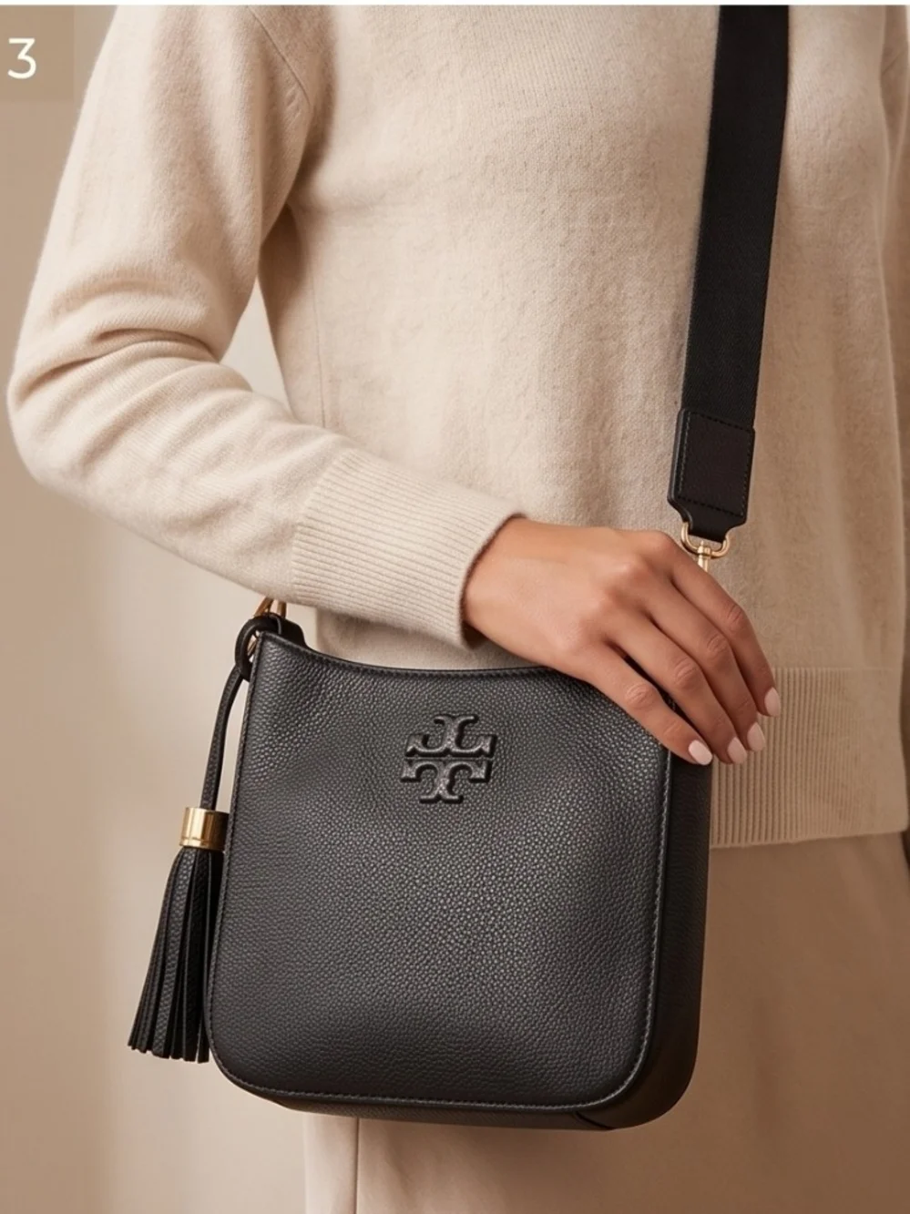 Tory Burch Thea Mini Web Leather Shoulder Crossbody & Zip Card Pouch MSRP $295
